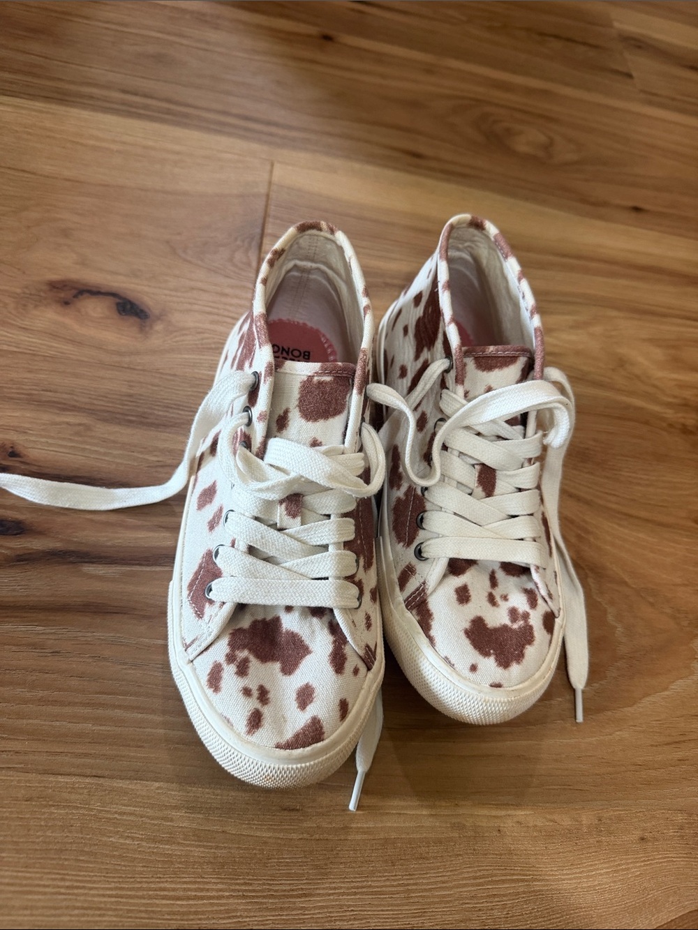 Billabong Cow Print Canvas Sneakers in Cream and Brown